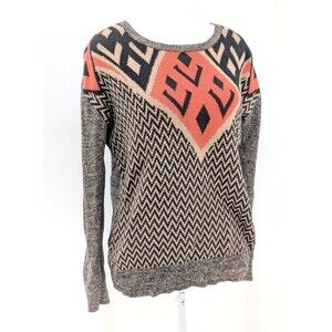 Ecote Tribal Boho Western Brown Orange Chevron Round Neck Sweater Size Medium